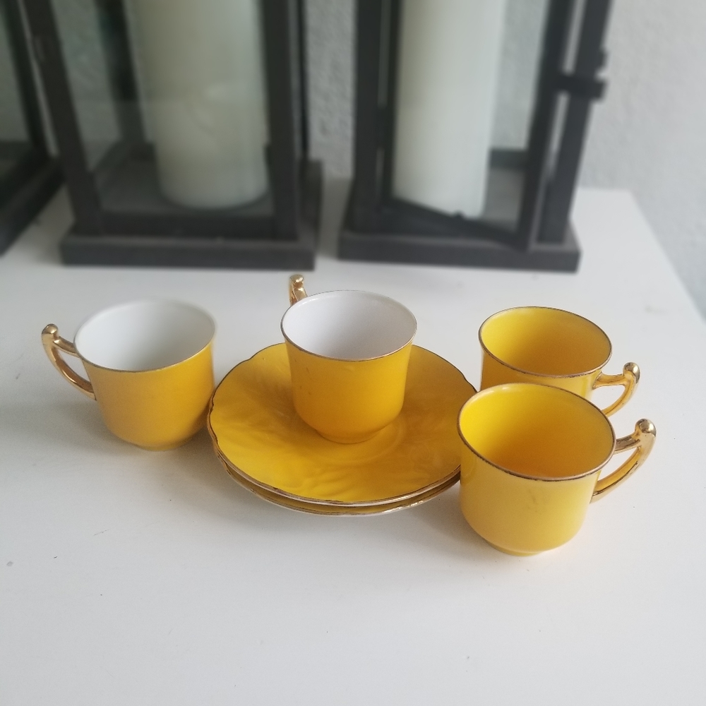 Vintage Gold Castle Yellow Demitasse Tea Cup Japan